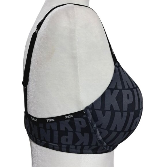 Victorias Secret Pink Black Logo Push-Up Bra Size 34D With Adjustable Straps - Picture 10 of 11